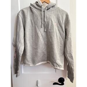 Champion Womens M Crop Oxford Heather Gray Hoodie with Pink Logo Athleisure